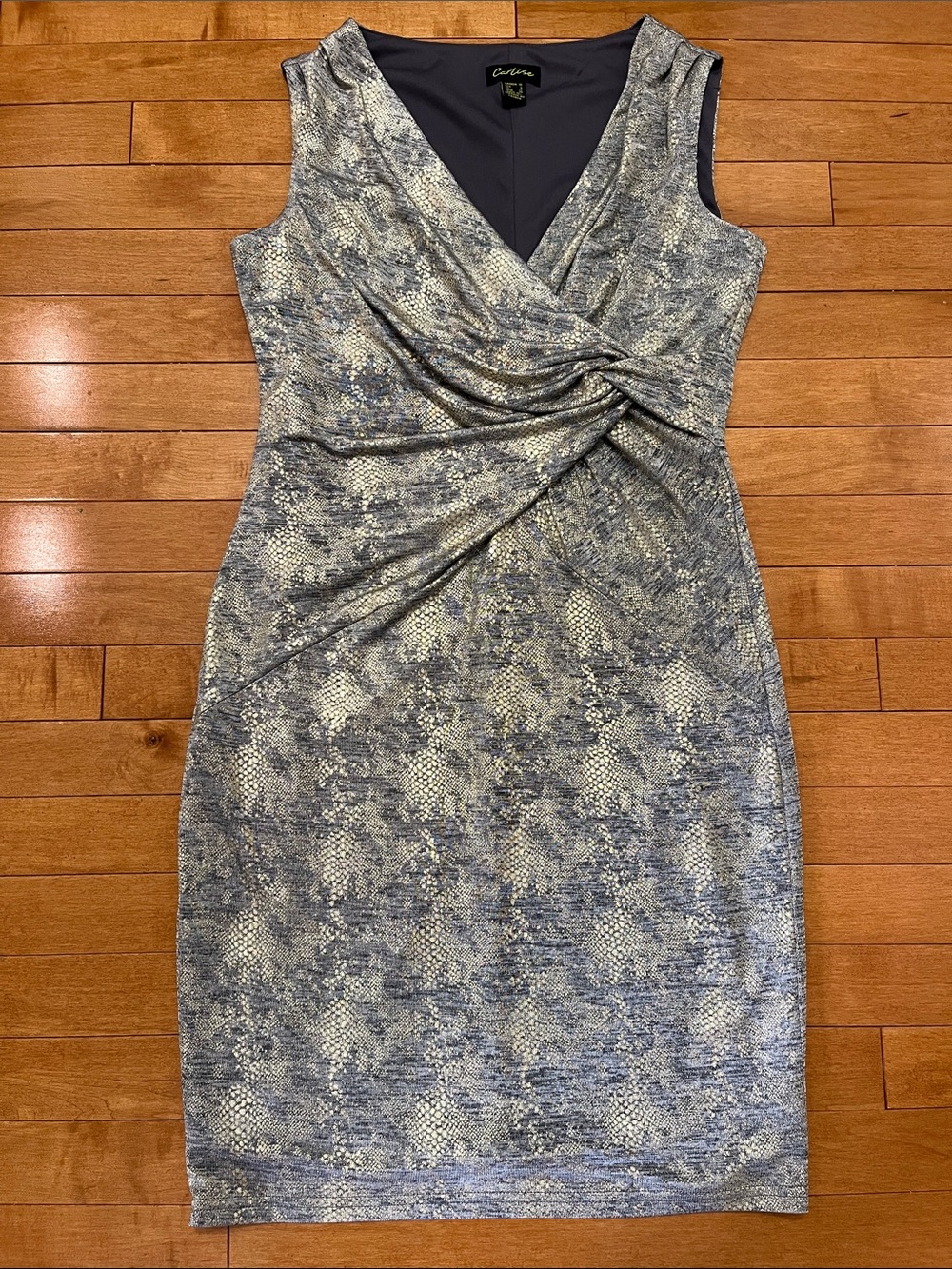 Cartise Metallic Silver Twist Front Sheath Dress